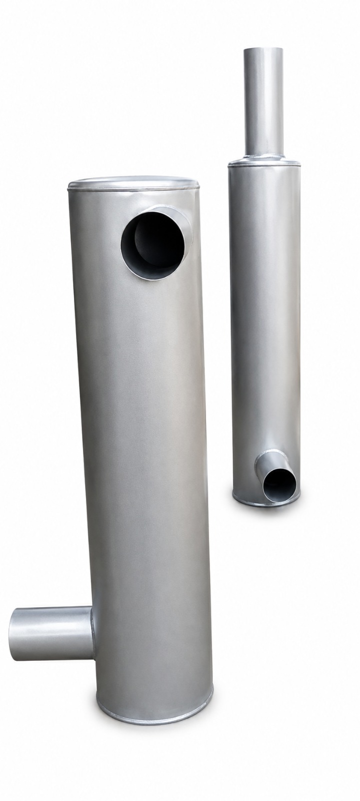 Generator exhaust pot silencers with inlet and outlet stubs